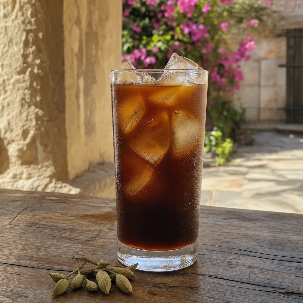 Cold brew con hielo y una rama de cardamomo