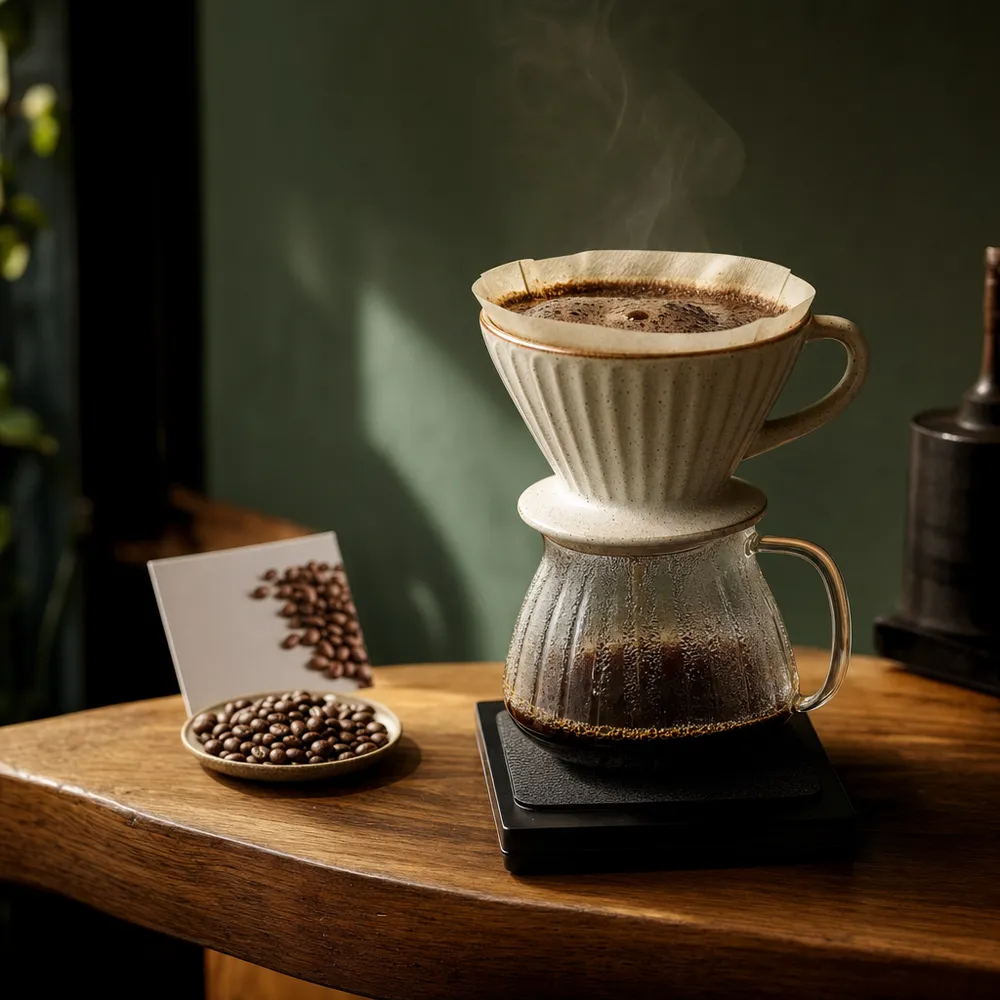 Pour-over goteando en jarra de vidrio